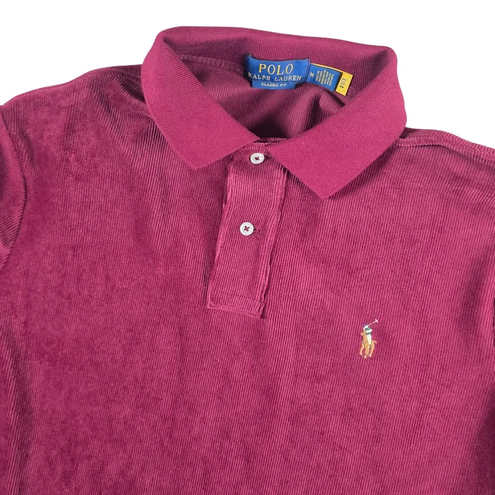 Polo Ralph Lauren Classic Fit Knit Corduroy Polo Shirt Mens M Red/Burgundy